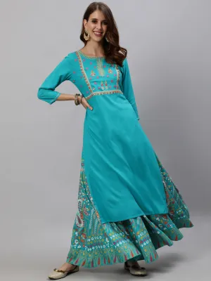 Anubhutee Women Blue Floral Embroidered Empire Sequinned Kurta with Skirt