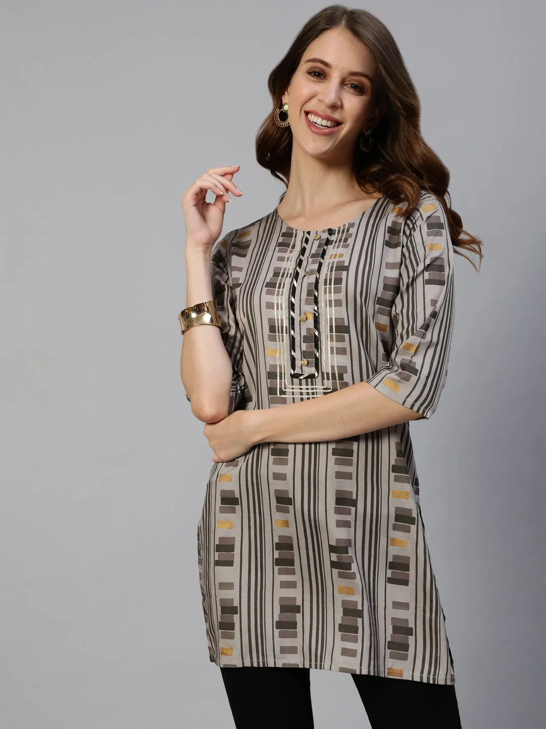 Anubhutee Women Grey  Black Geometric Printed Straight Kurti