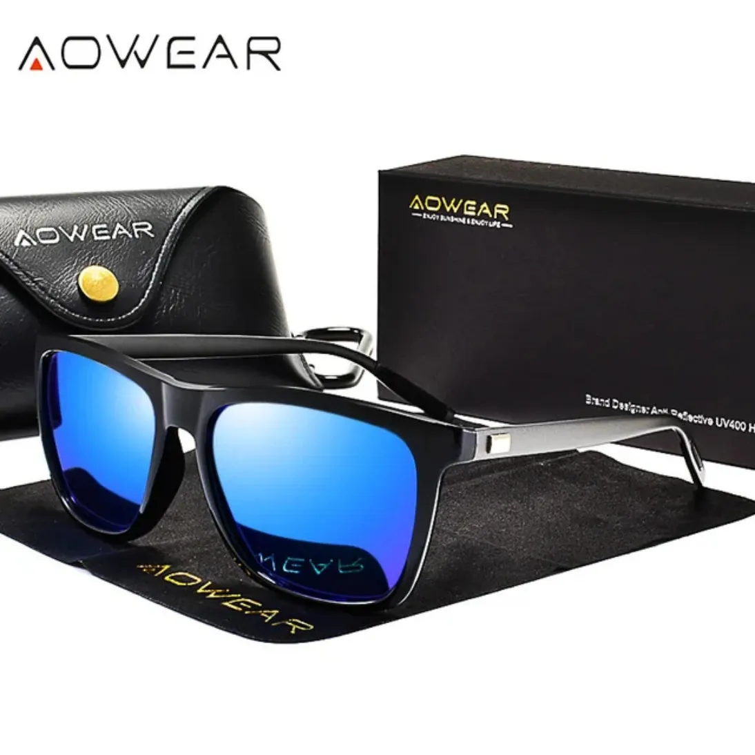 AOWEAR Classic Square Polarized Mirrored UV400 Sunglasses 3 Colours