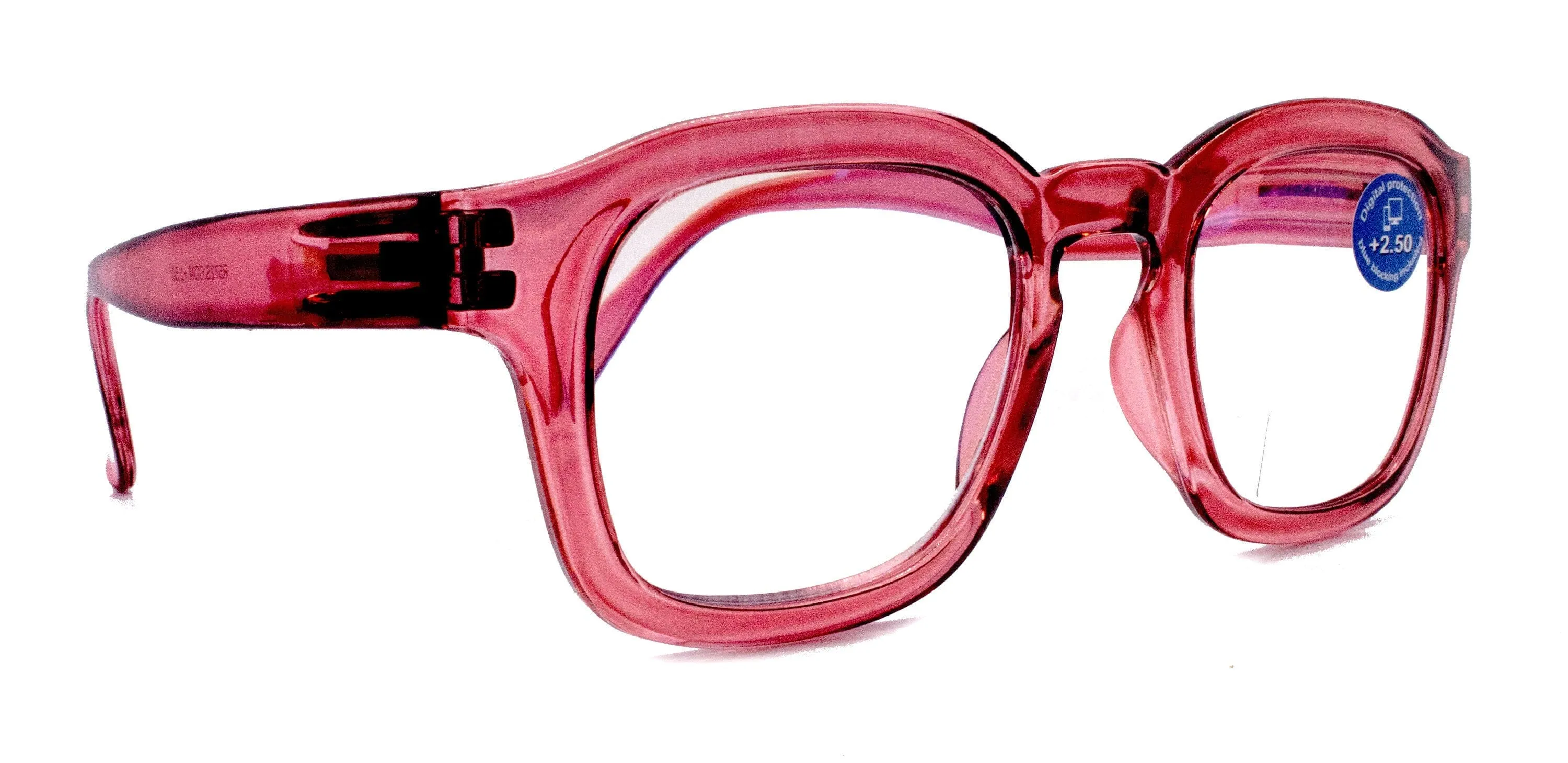 Apollo, (Blue Light Glasses) (Blue Light Blocker) Reduce Eyestrain, A/R Anti Glare.  1.25  3.00, Large Square (Pink) NY Fifth Avenue.