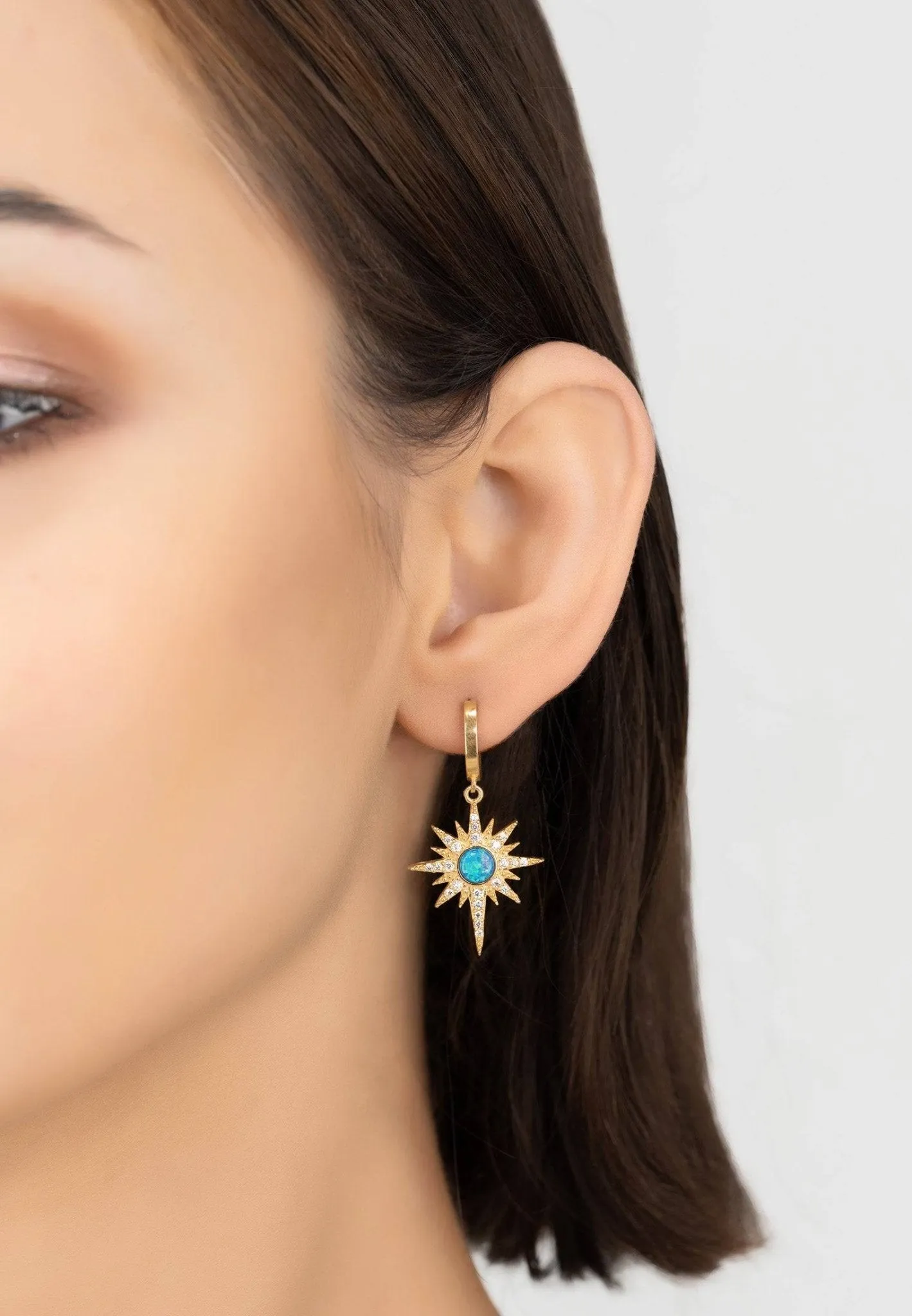 Apollo Opalite Blue Sunburst Earrings Gold