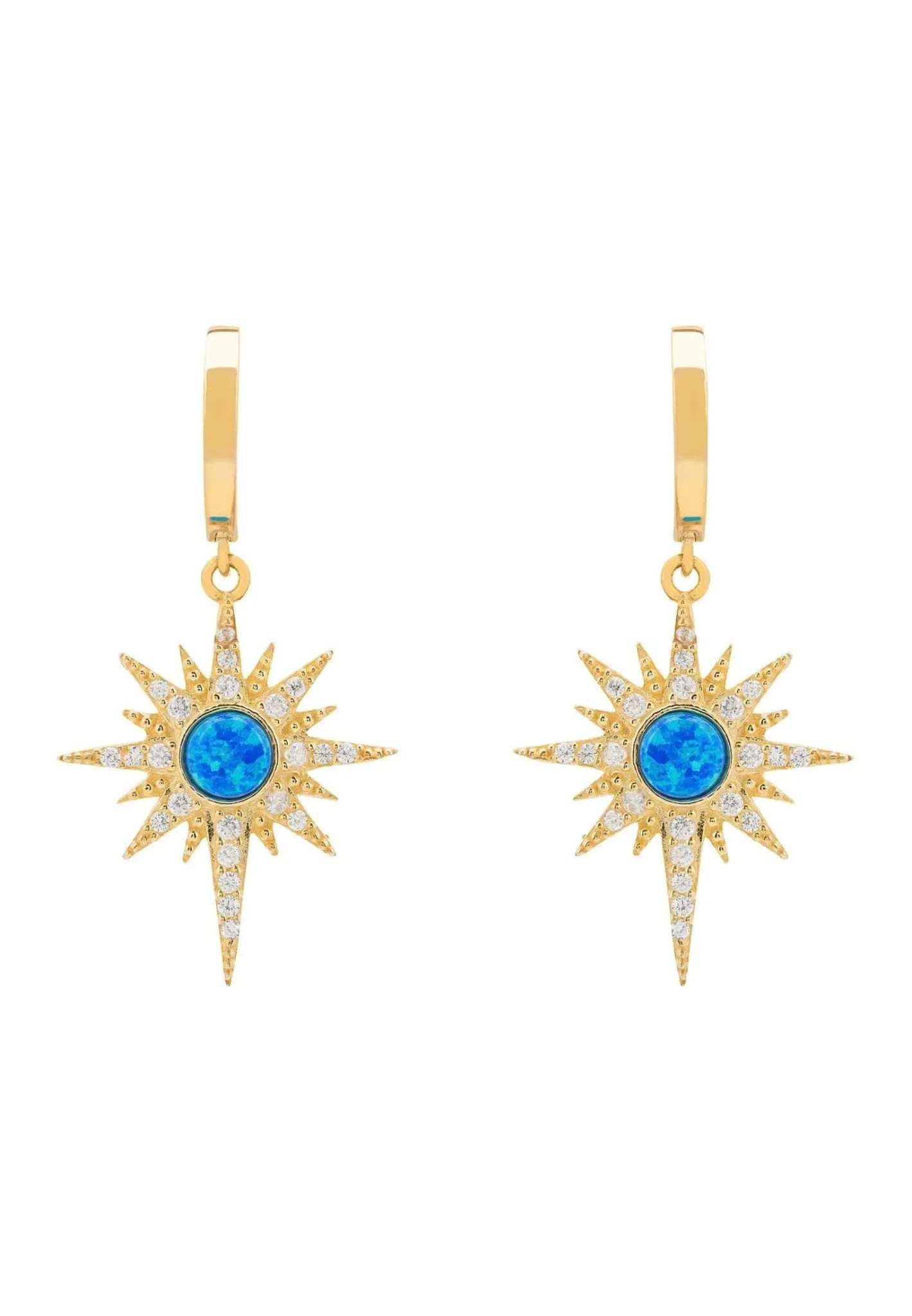 Apollo Opalite Blue Sunburst Earrings Gold