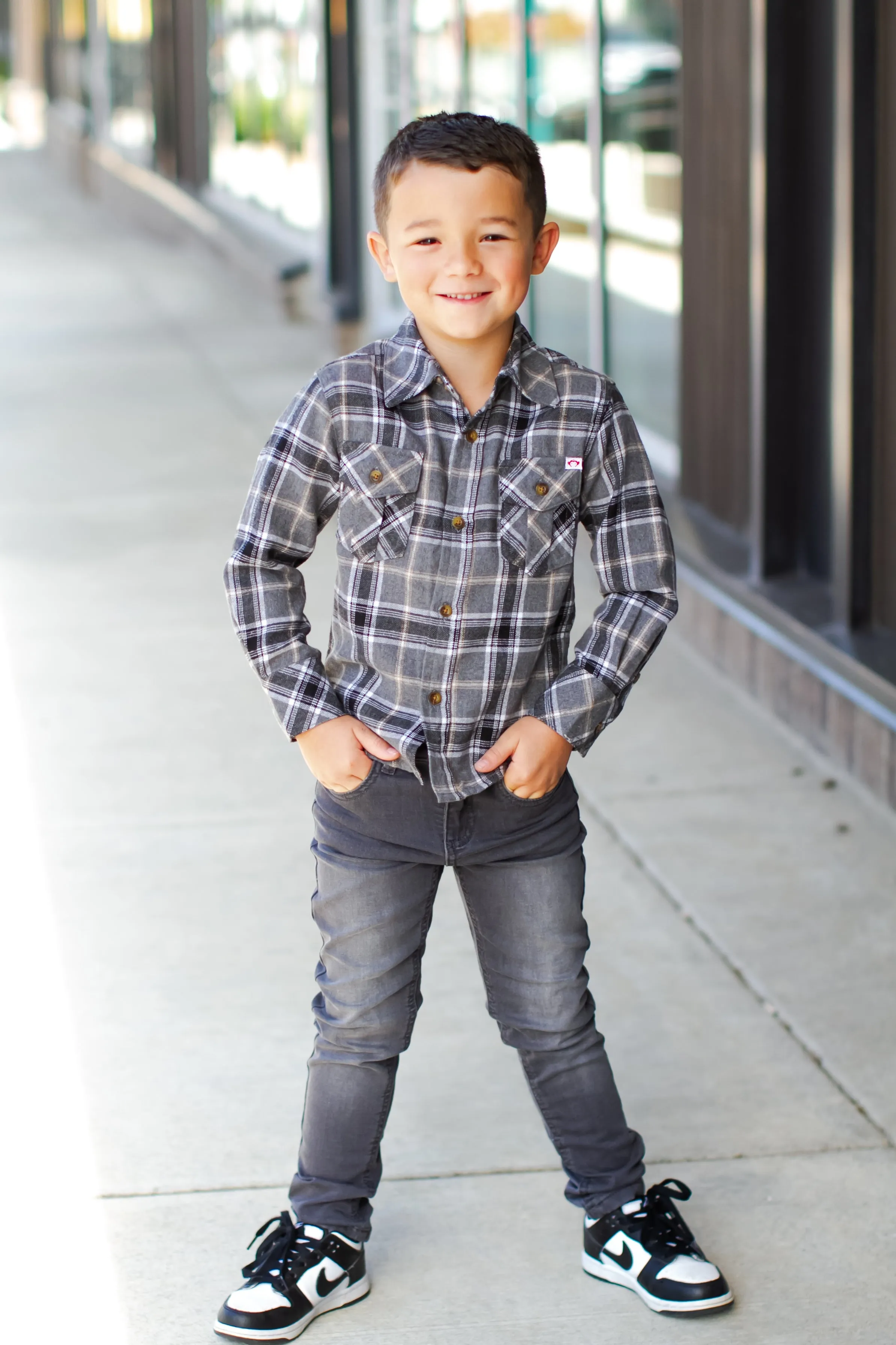 Appaman - Boys Flannel Shirt in Greige Plaid