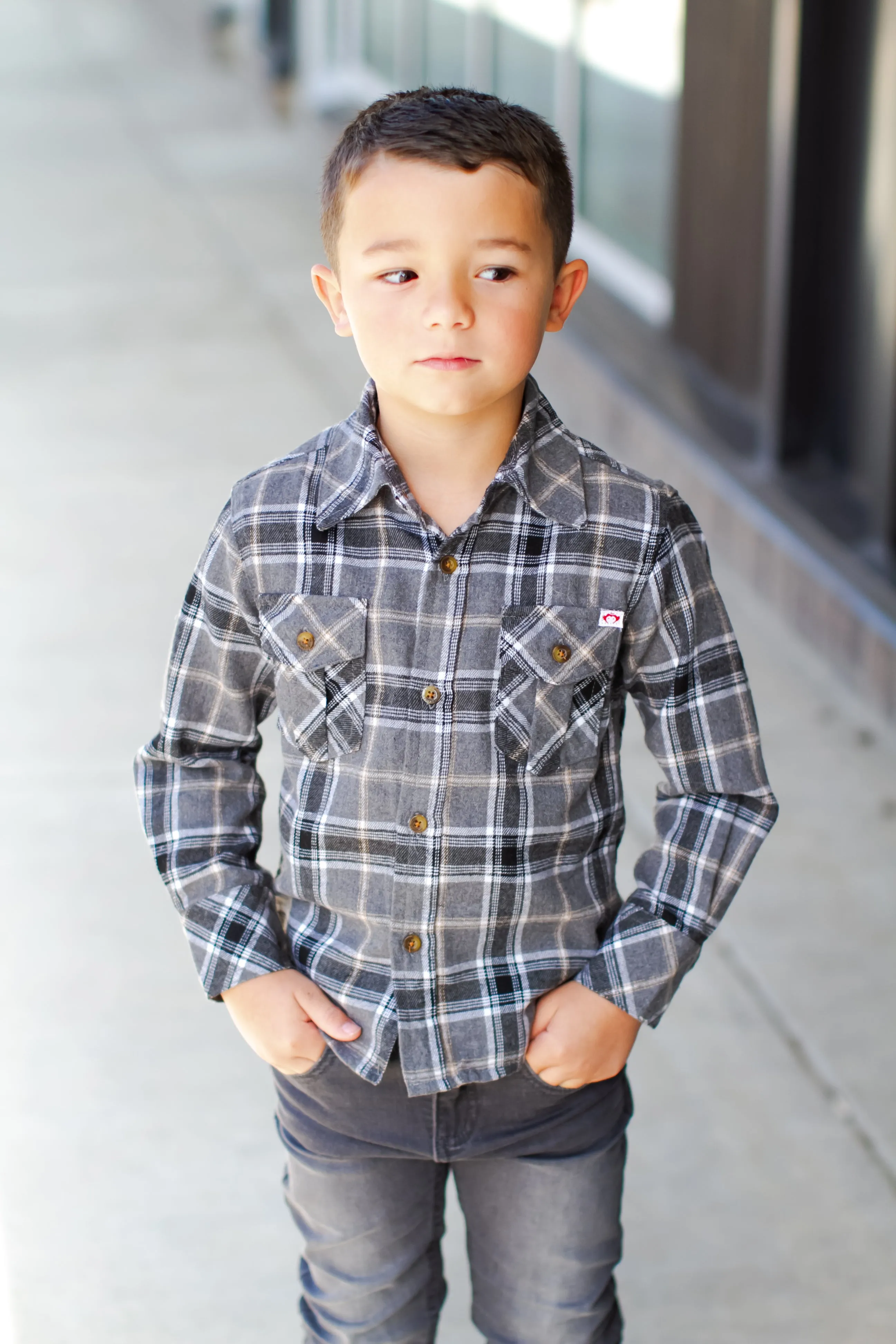 Appaman - Boys Flannel Shirt in Greige Plaid