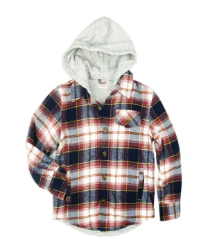 Appaman - Boys Glen Hooded Shirt Jacket in Navy/Clay Plaid