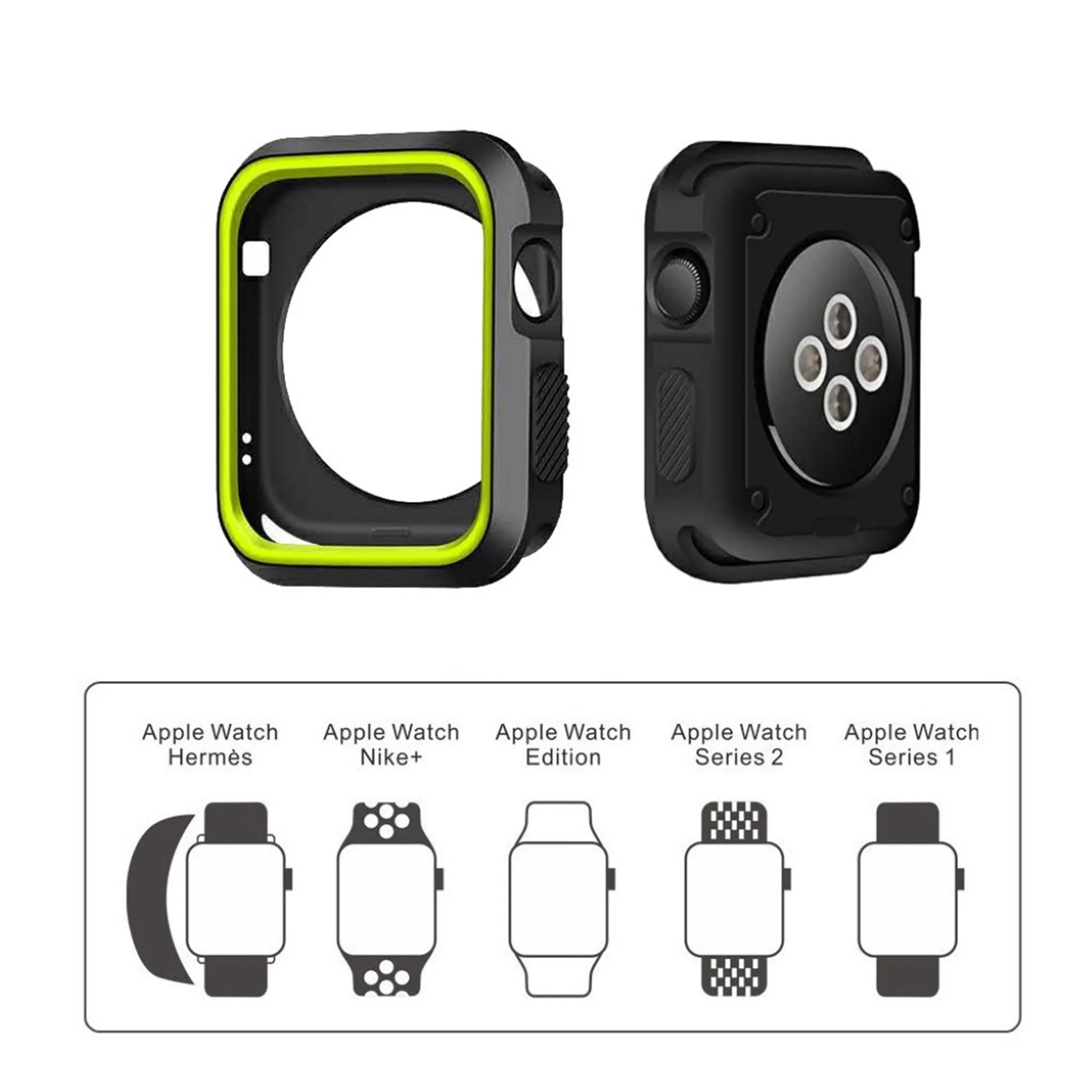 Apple Watch 38mm double color soft silicone case - Black   Green