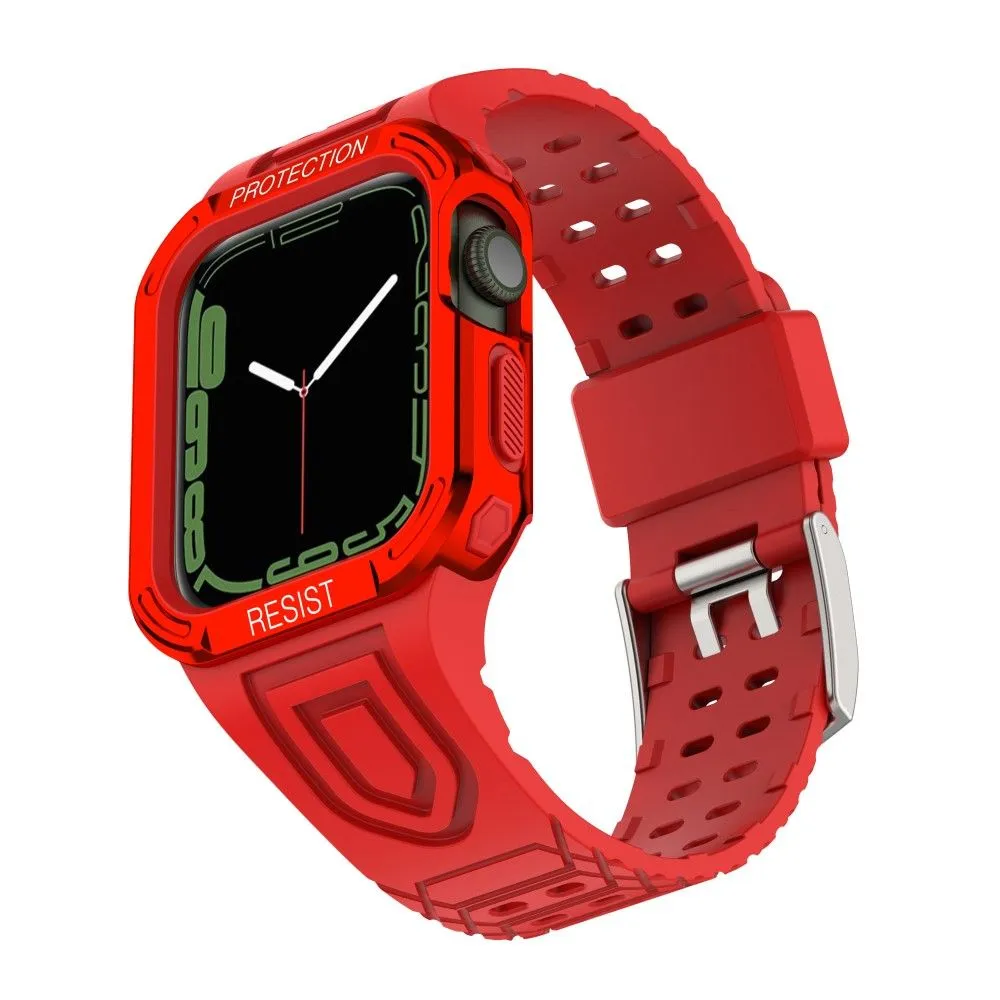 Apple Watch (41mm) color contrast watch strap    protective case - Red / Red