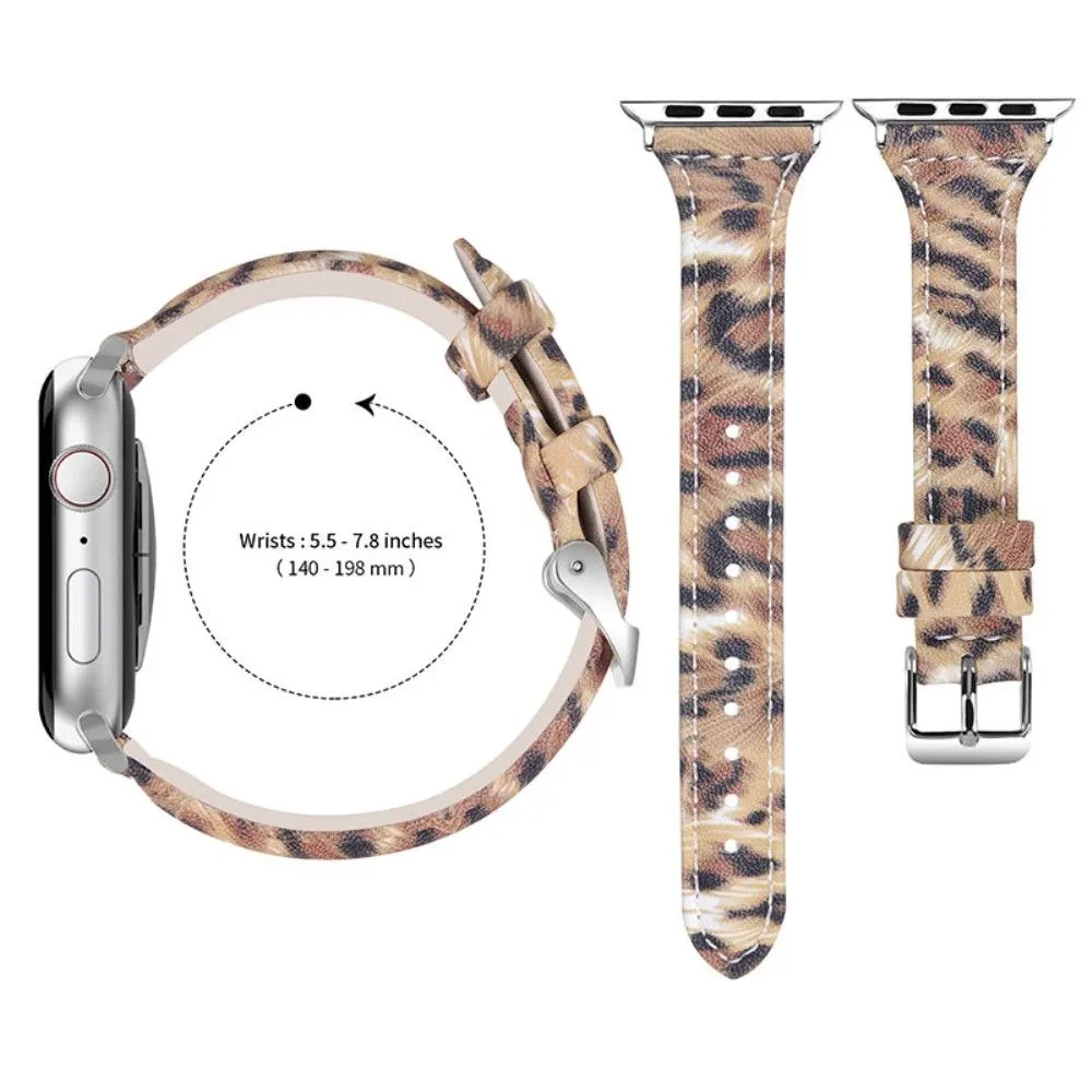 Apple Watch (41mm) leopard pattern cowhide genuine leather watch strap - Brown / Black Leopard