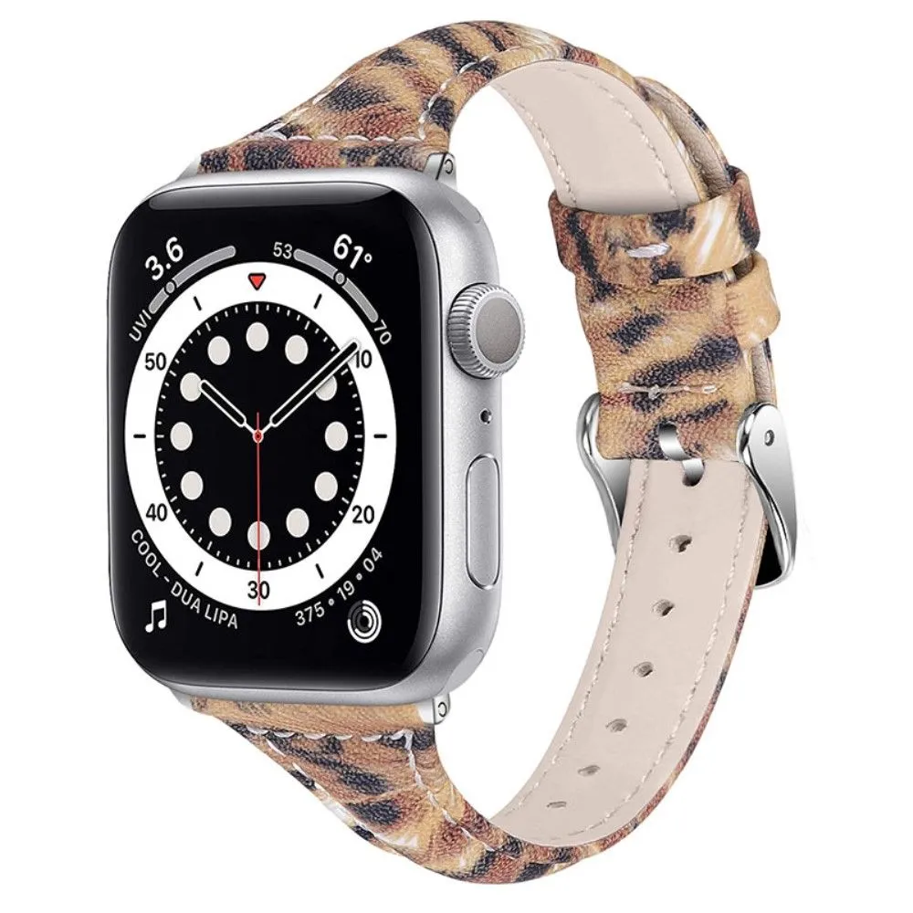 Apple Watch (41mm) leopard pattern cowhide genuine leather watch strap - Brown / Black Leopard