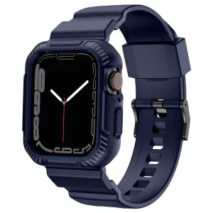 Apple Watch (45mm) carbon fiber style cover with watch strap - Dark Blue