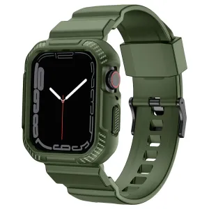 Apple Watch (45mm) carbon fiber style cover with watch strap - Dark Green