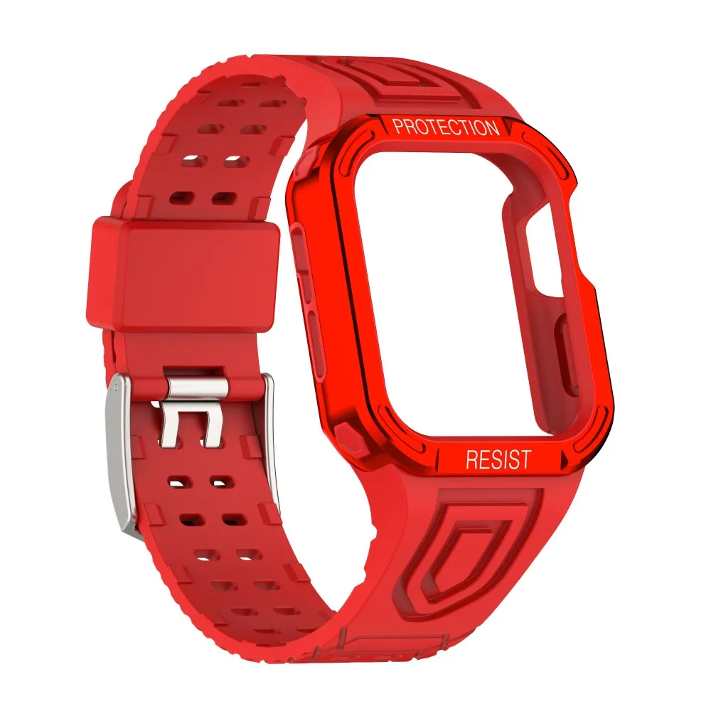 Apple Watch (45mm) color contrast watch strap    protective case - Red / Red