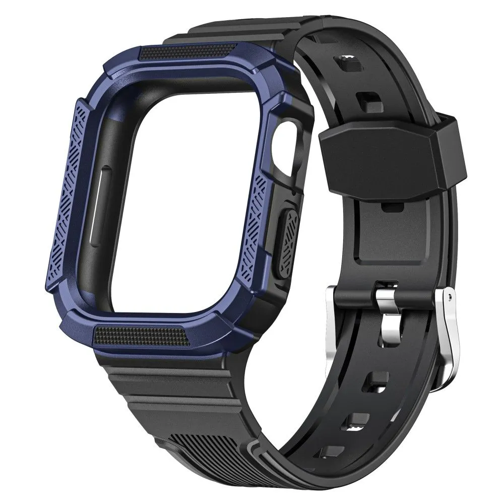 Apple Watch (45mm) dual color TPU cover with watch strap - Black / Dark Blue