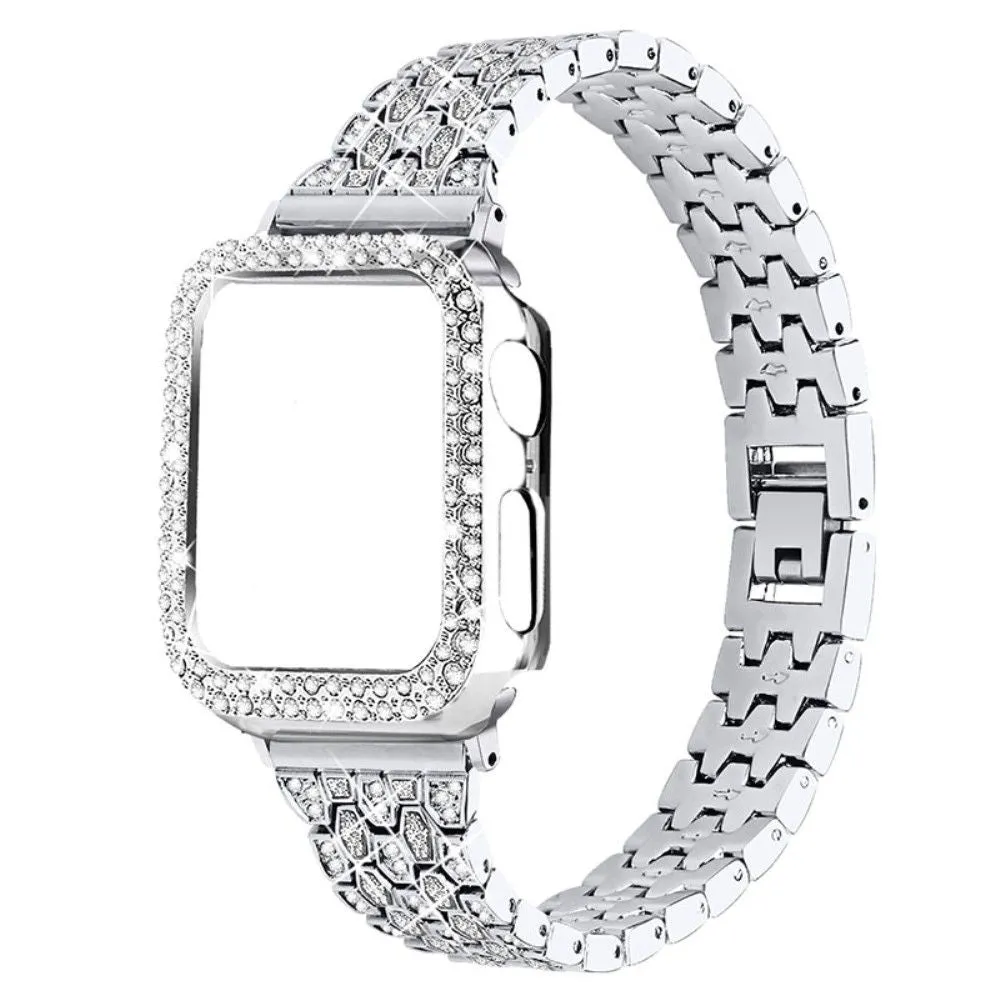 Apple Watch (45mm) five bead shiny rhinestone watch strap - Silver / Transparent / Transparent