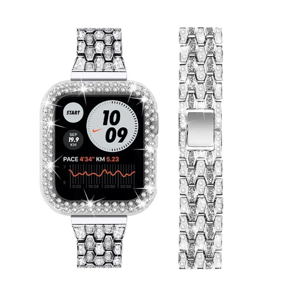 Apple Watch (45mm) five bead shiny rhinestone watch strap - Silver / Transparent / Transparent