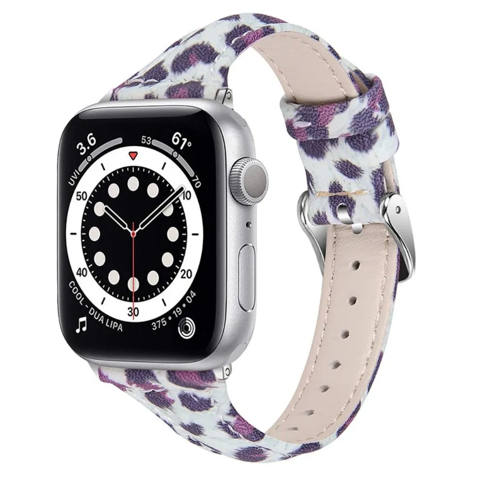 Apple Watch (45mm) leopard pattern cowhide genuine leather watch strap - Black Leopard