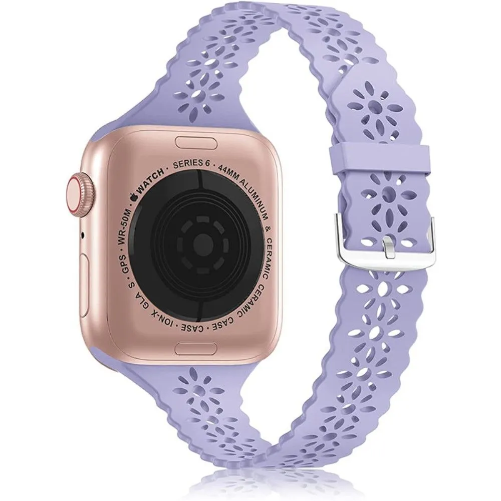 Apple Watch (45mm) stylish blossom silicone watch strap - Light Purple