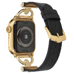 Apple Watch (45mm) textured PU leather watch strap - Black / Gold