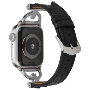 Apple Watch (45mm) textured PU leather watch strap - Black / Silver