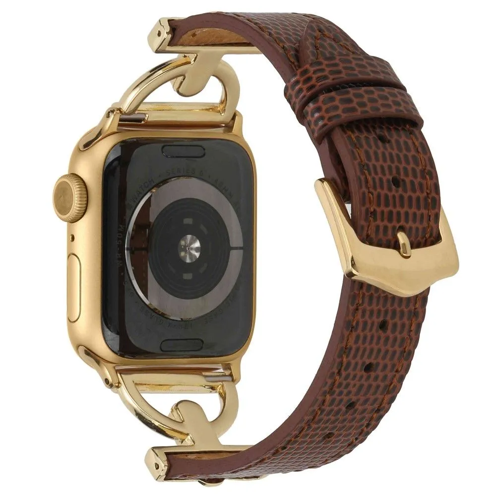 Apple Watch (45mm) textured PU leather watch strap - Coffee / Rose Gold