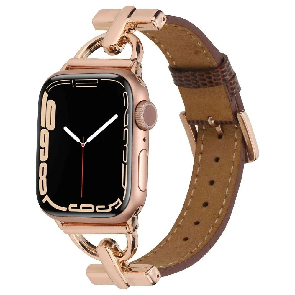 Apple Watch (45mm) textured PU leather watch strap - Coffee / Rose Gold