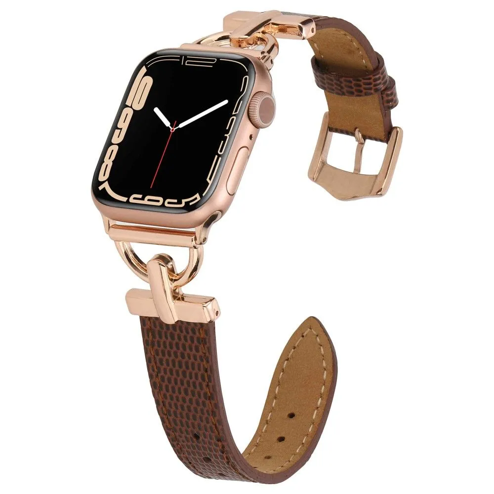 Apple Watch (45mm) textured PU leather watch strap - Coffee / Rose Gold