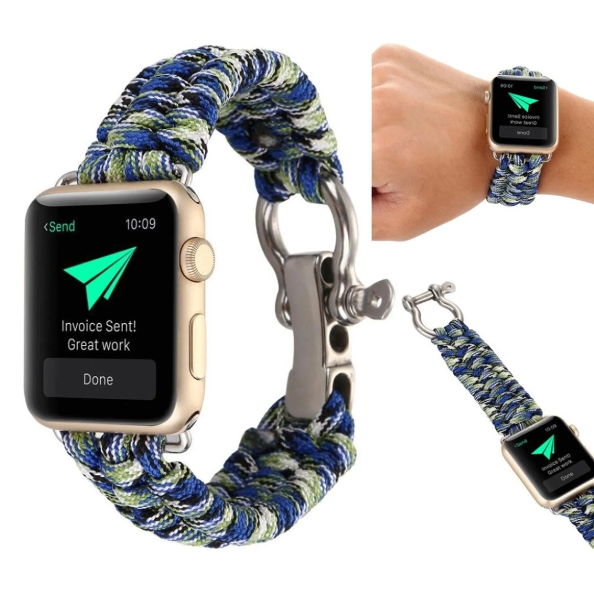 Apple Watch Series 4 40mm braided rope watch strap - Blue / Green