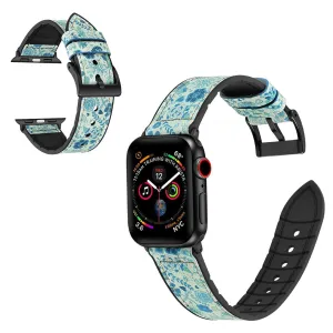 Apple Watch Series 6 / 5 44mm silicone   leather coated watch band - Pattern Blue