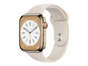 Apple Watch Series 8 (Gps   Cellular) - 45 Mm - Gold Stainless Steel - Smart Watch With Sport Band - Fluoroelastomer - S