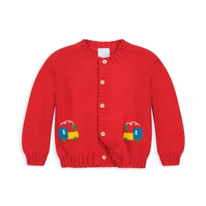 Applique Choo Choo Cardigan -- Red