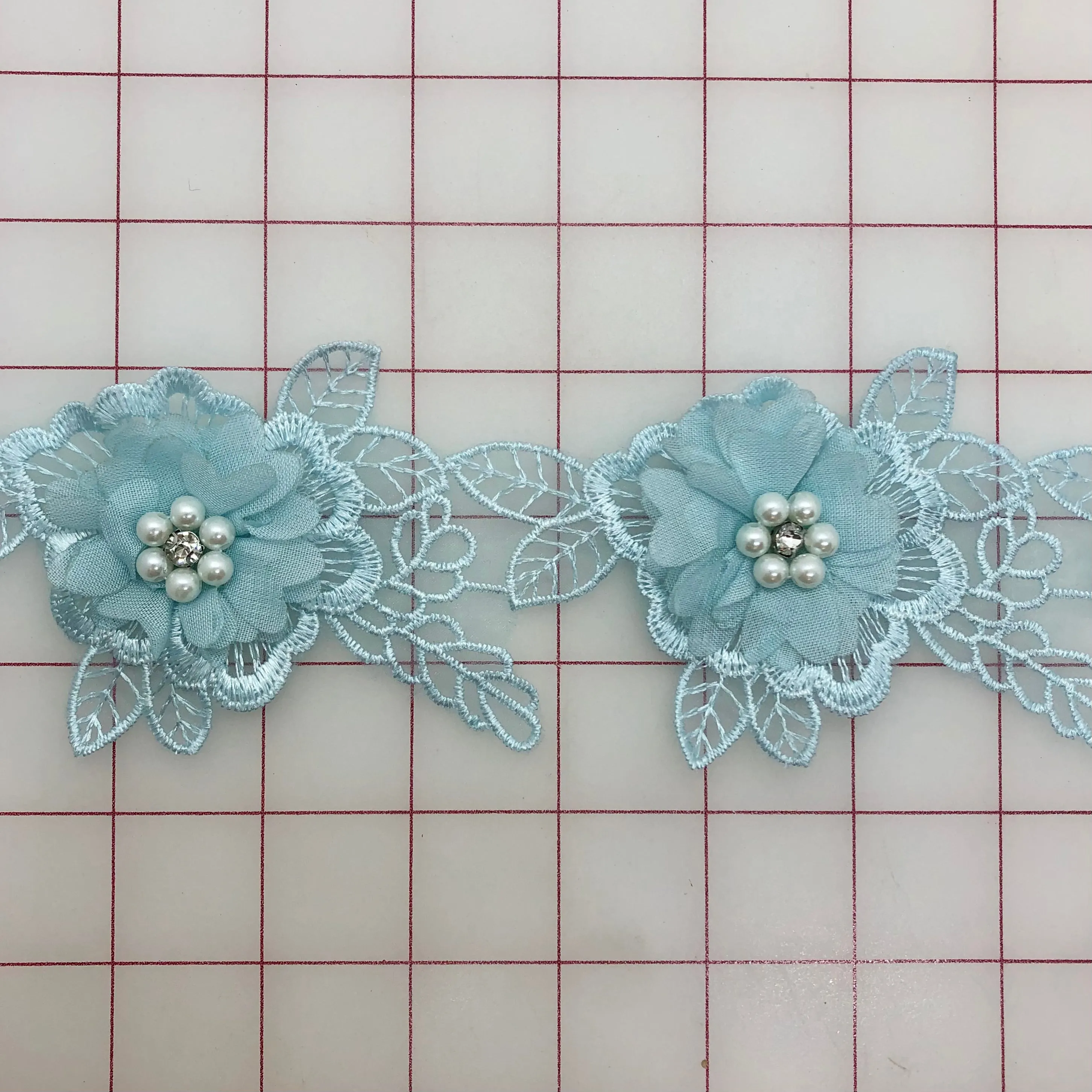 Applique - Light Blue 3D Lace Flower Motifs