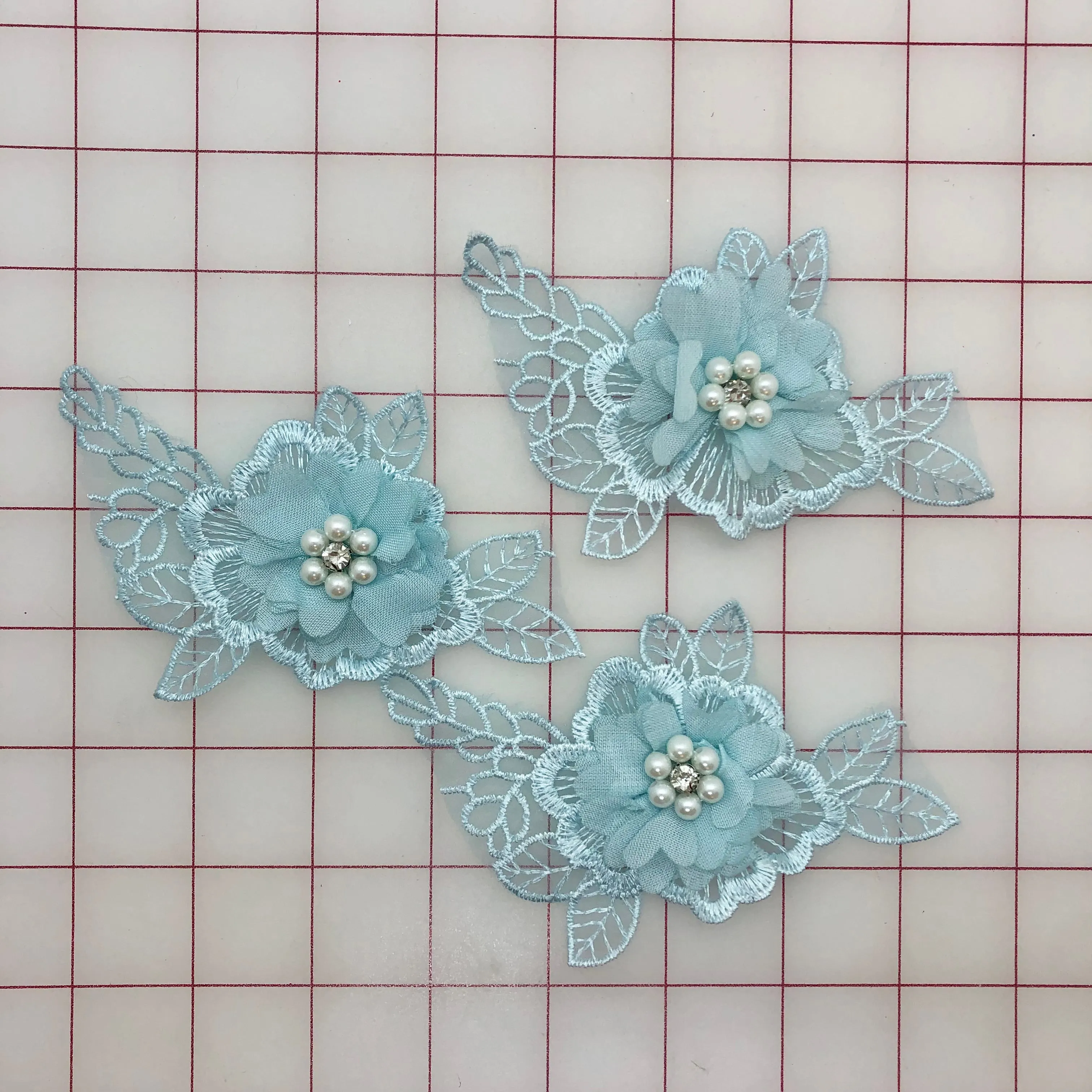 Applique - Light Blue 3D Lace Flower Motifs