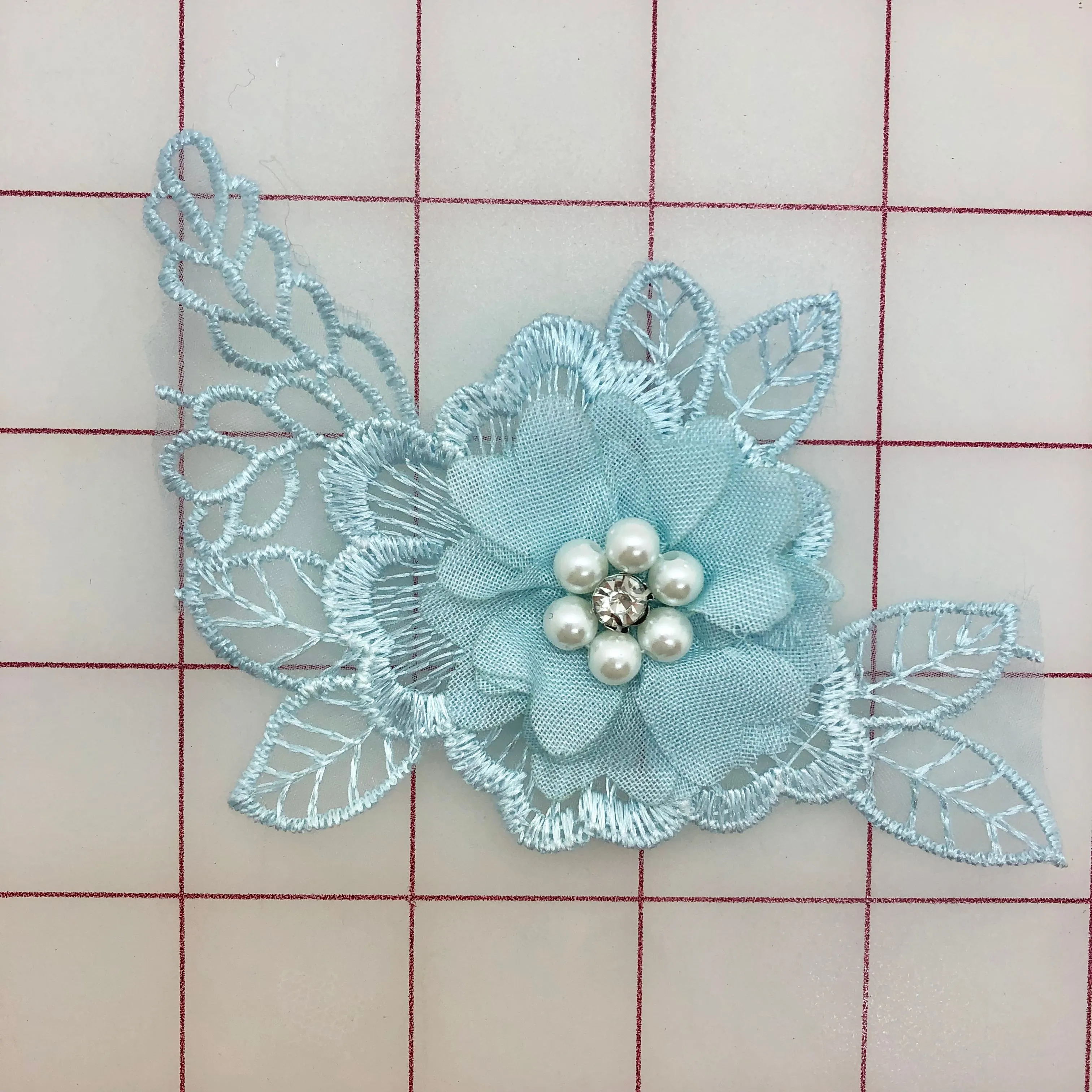 Applique - Light Blue 3D Lace Flower Motifs