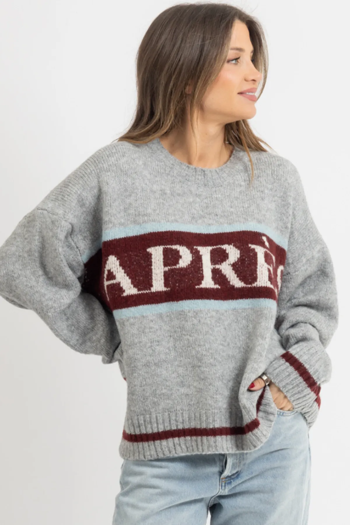 APRES HEATHER GREY GRAPHIC SWEATER