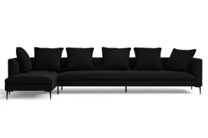 Aprilia 4 Seater Left Hand Facing Chaise Lounge Corner Sofa Black Linen Fabric