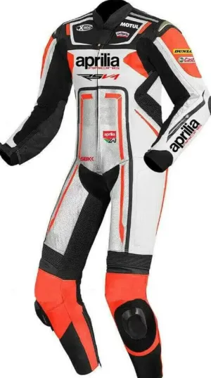 APRILIA RSV4 MEN MOTORCYCLE WHITE LEATHER RACING SUIT