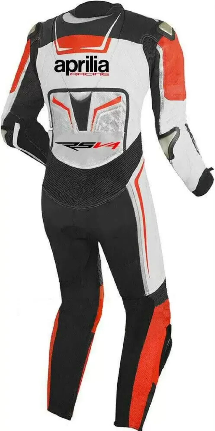 APRILIA RSV4 MEN MOTORCYCLE WHITE LEATHER RACING SUIT