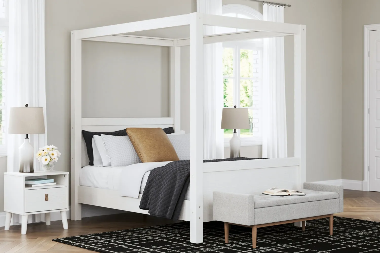 Aprilyn Full Canopy Bed with Dresser and 2 Nightstands