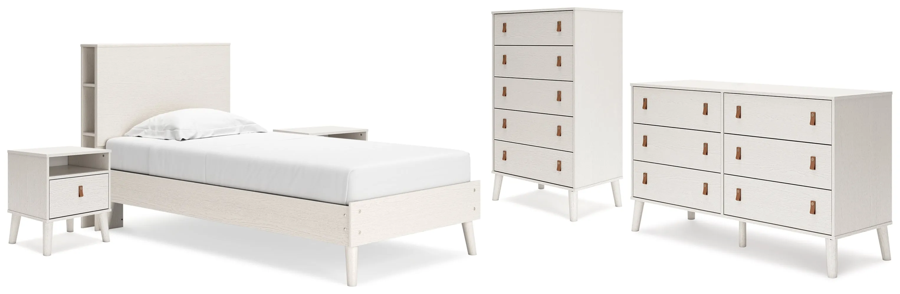 Aprilyn Twin Bookcase Bed with Dresser, Chest and 2 Nightstands