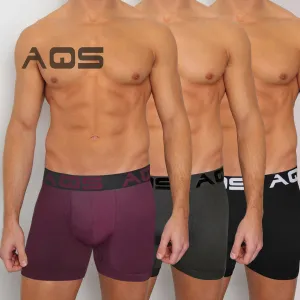 AQS Mens Black/Burgundy/Grey Boxer Briefs Three-pack of mens long boxer