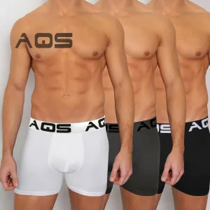 AQS Mens Black/Grey/White Boxer Briefs Three-pack of mens long boxer briefs