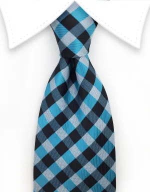 Aqua and Black Check Tie