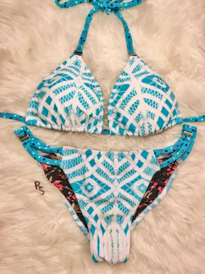 Aqua and White Print Custom Multi String Bikini***(SUIT SOLD PER PIECE OR SET, price varies)