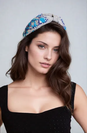 Aqua Blossom Embroidered Headband