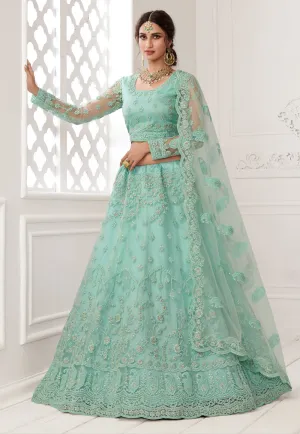 Aqua Blue Embroidered Lehenga Choli