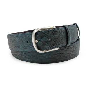 Aqua Blue Mottled Carung Texture Sculpted Prong Belt