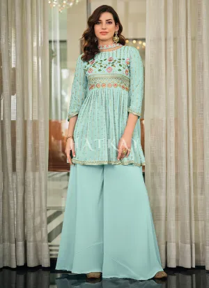 Aqua Blue Multi Embroidered Gharara Suit