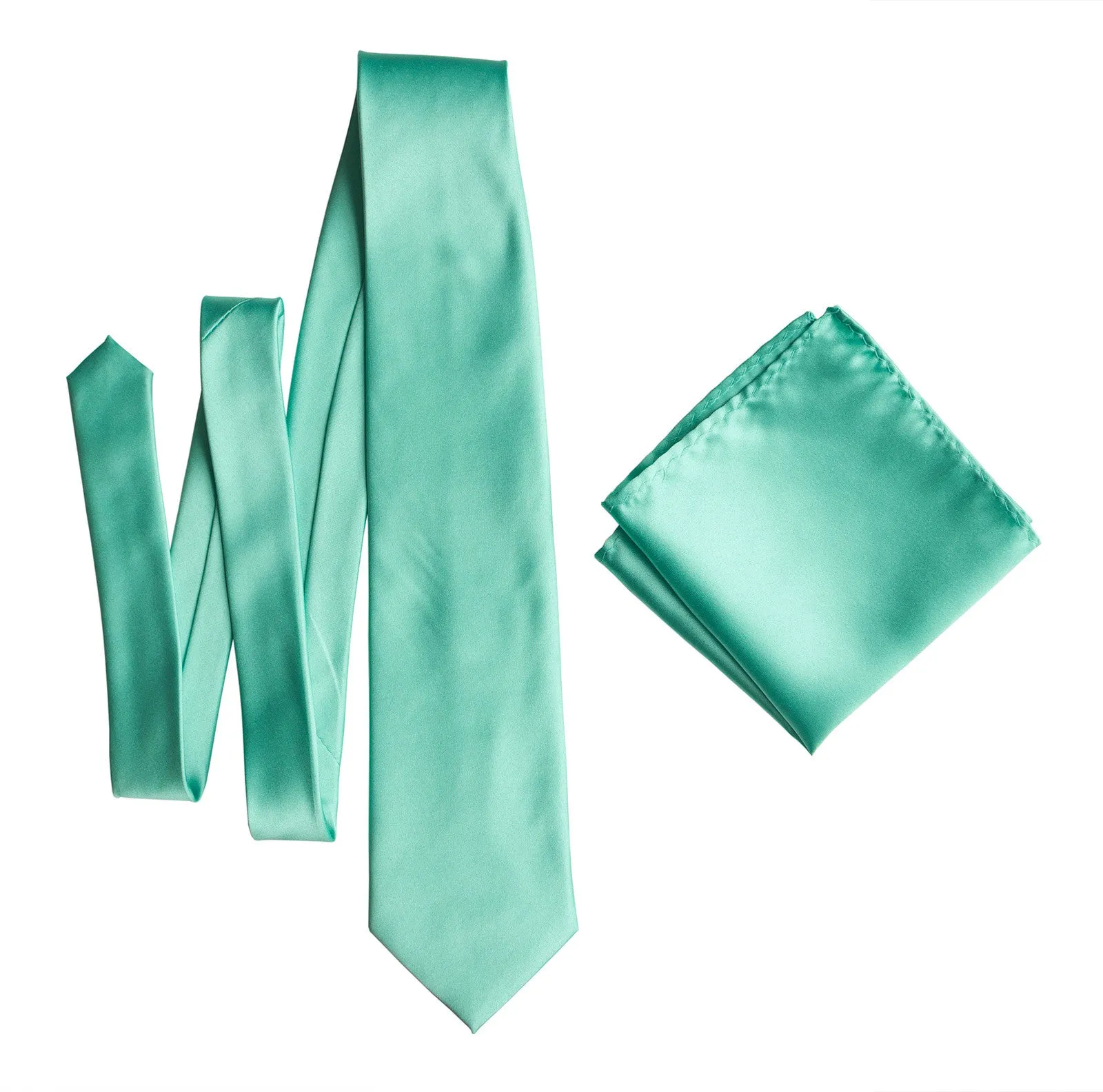 Aqua Blue Necktie. Blue-Green Solid Color Satin Finish Tie, No Print