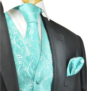 Aqua Blue Paisley Tuxedo Vest Set