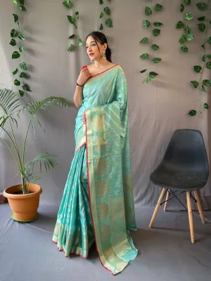 Aqua Blue Saree in Cotton Leheriya